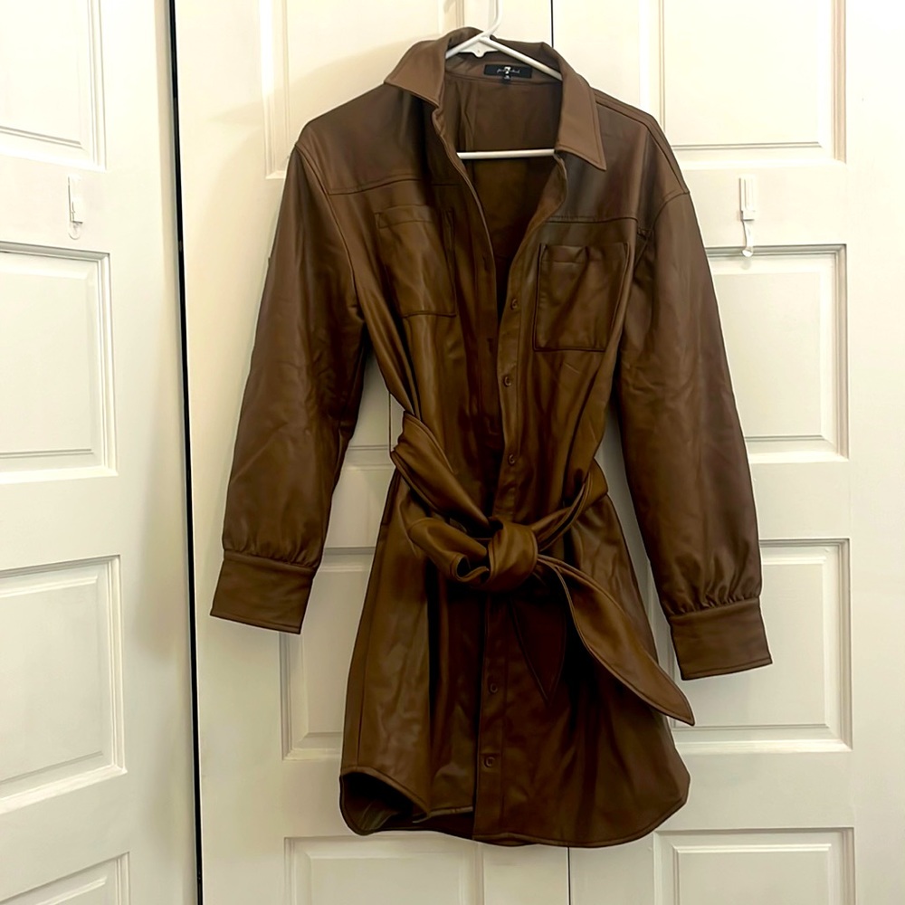 Brown Faux Leather Coat size M